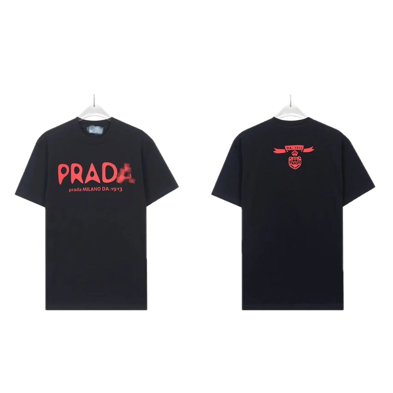 Prada Letter Print Trendy Cool Style Black Short-sleeve T-shirt