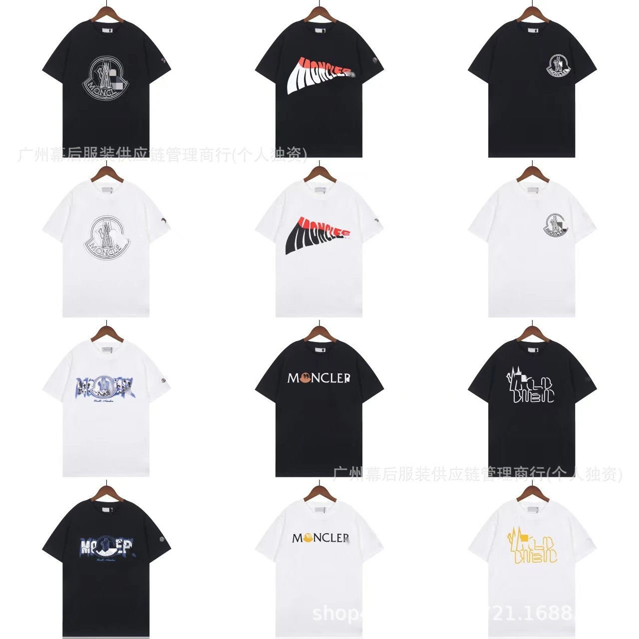 Moncler Logo Printed Trendy Black & White Short-Sleeve T-Shirt