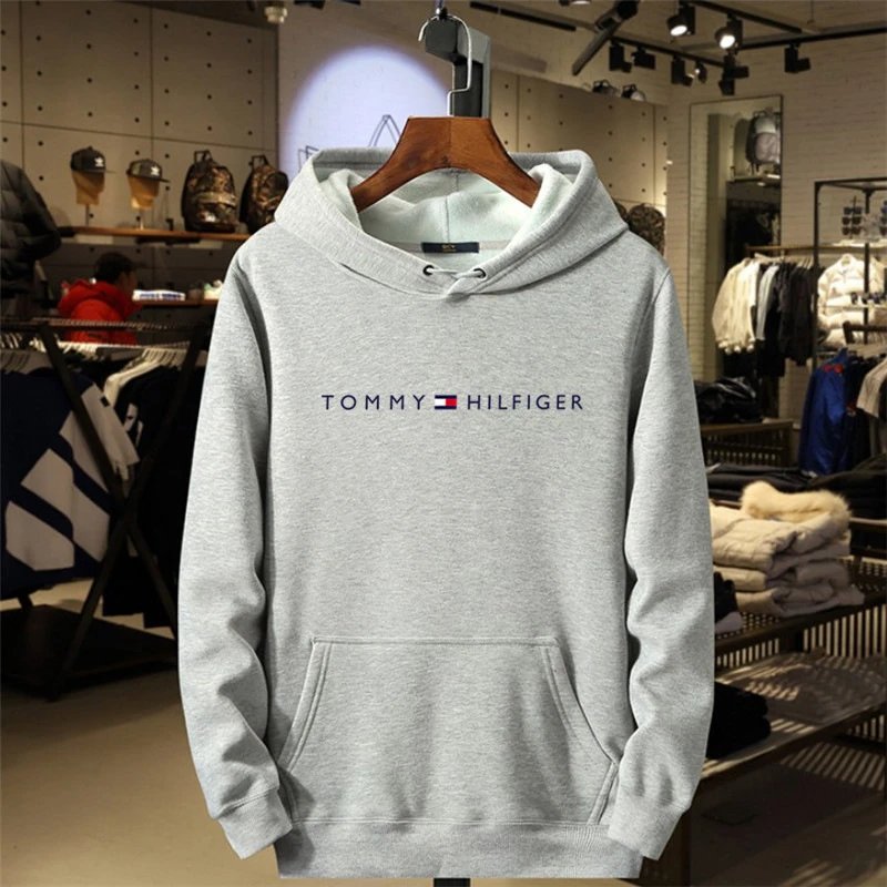 Tommy Hilfiger Light Gray Logo Hoodie Casual Layering