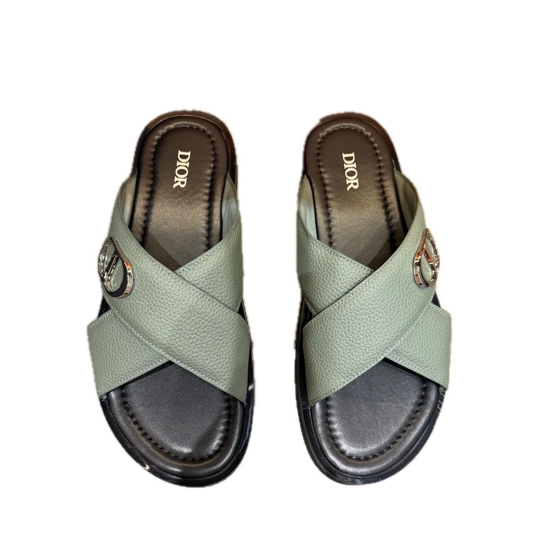 Dior Cross-strap Light Luxury Grey-green Slide Sandals