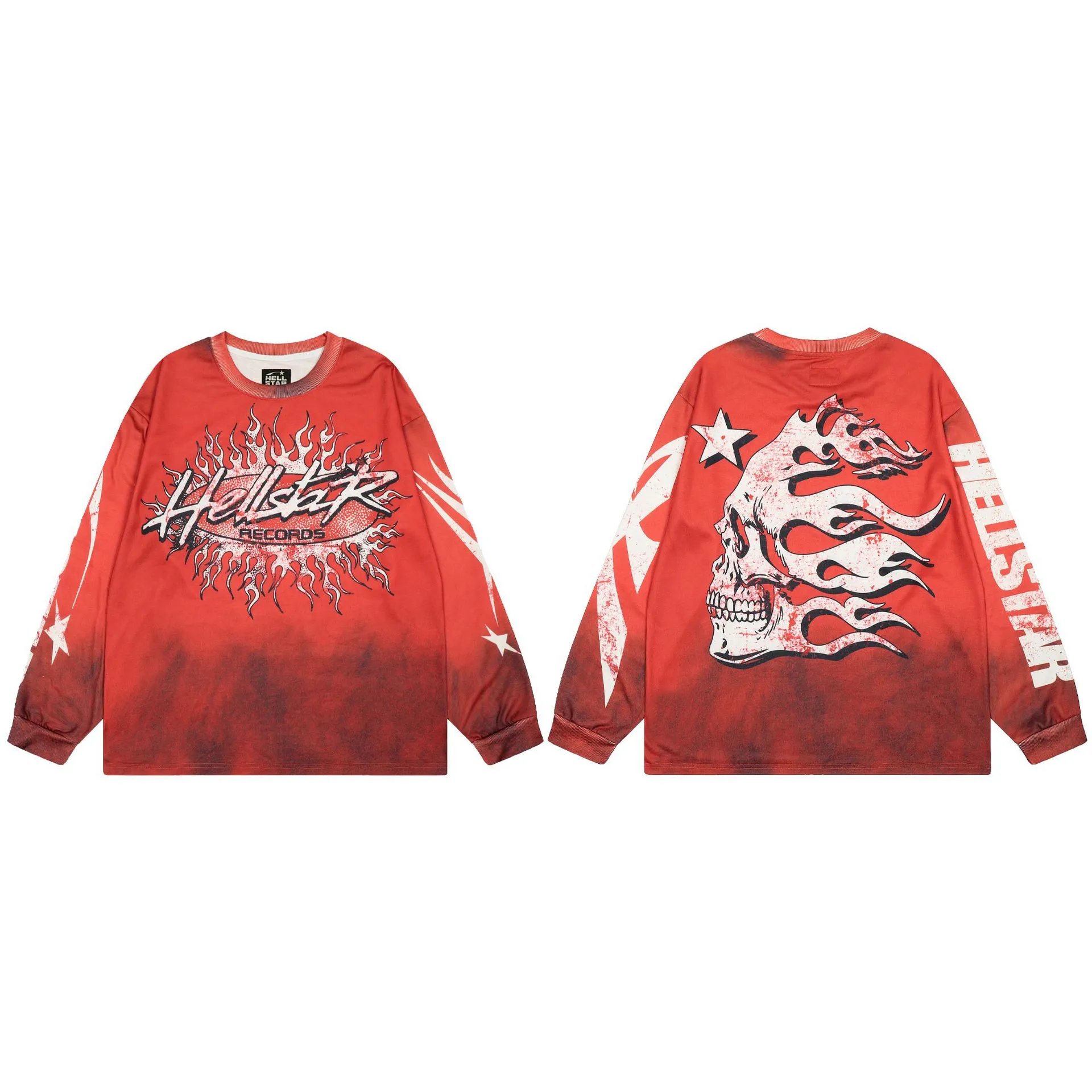 Hellstar Skull Flame Street Style Red Long Sleeve T-shirt