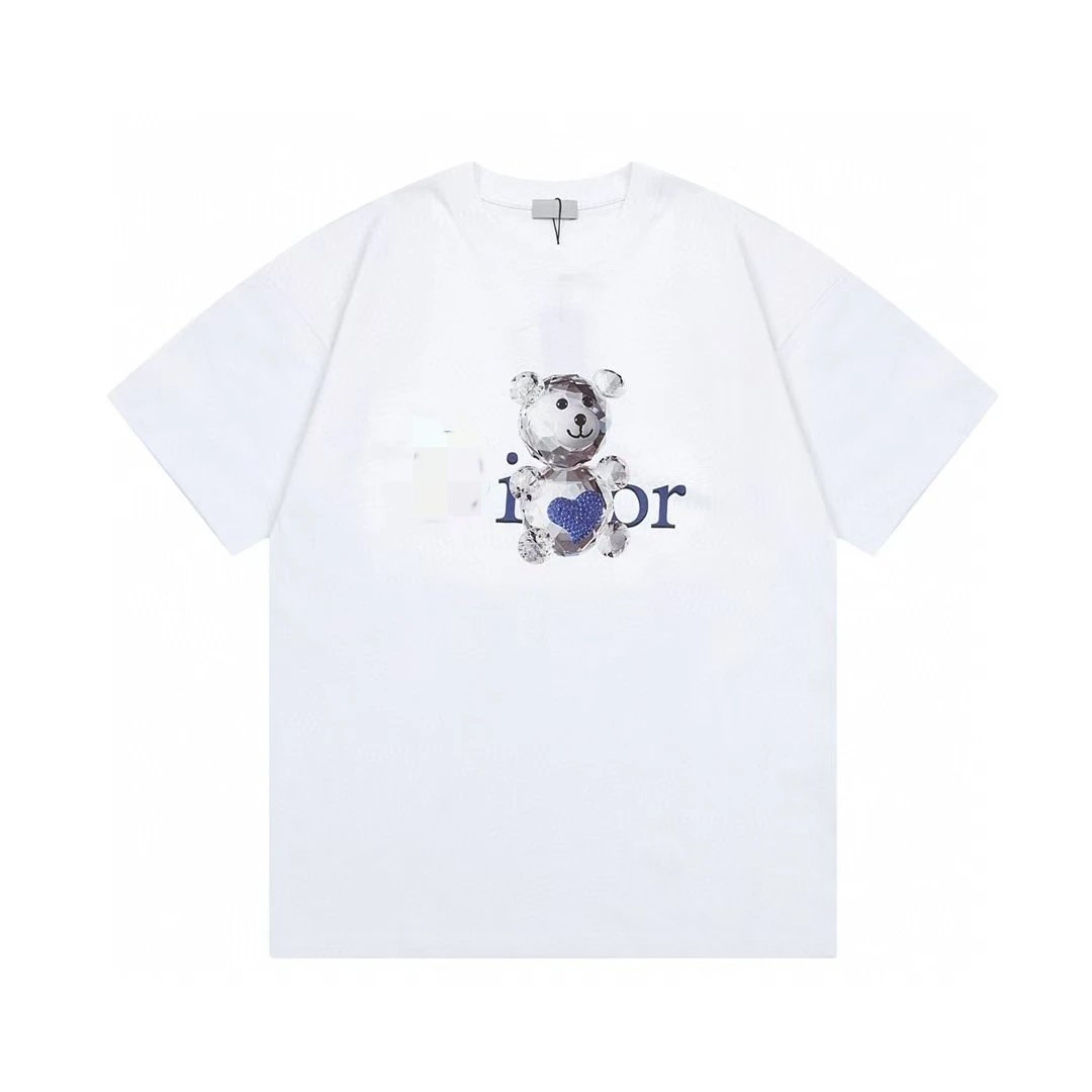 Dior Crystal Bear Trendy Style White T-Shirt