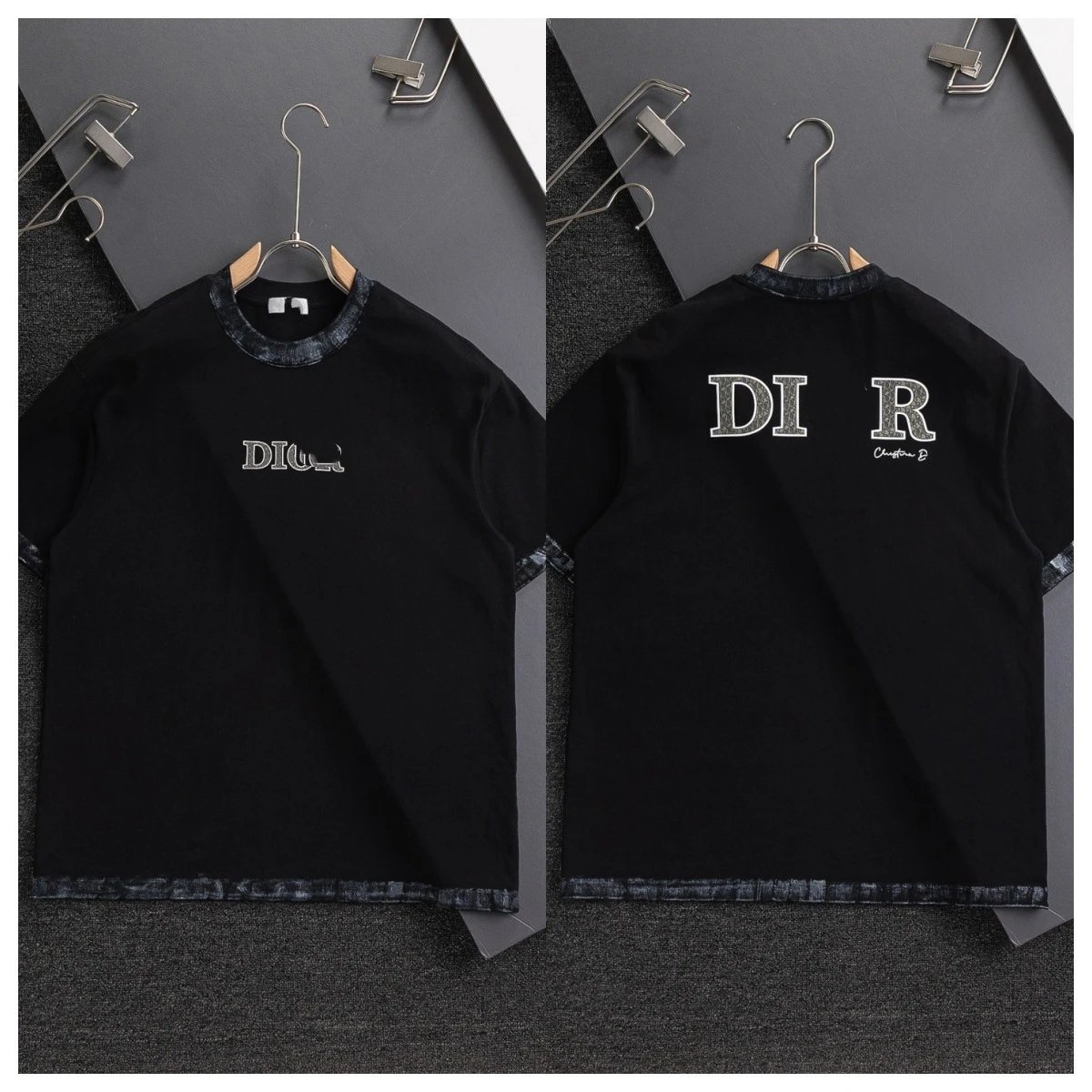 Dior Letter Print Light Luxury Style Black T-Shirt