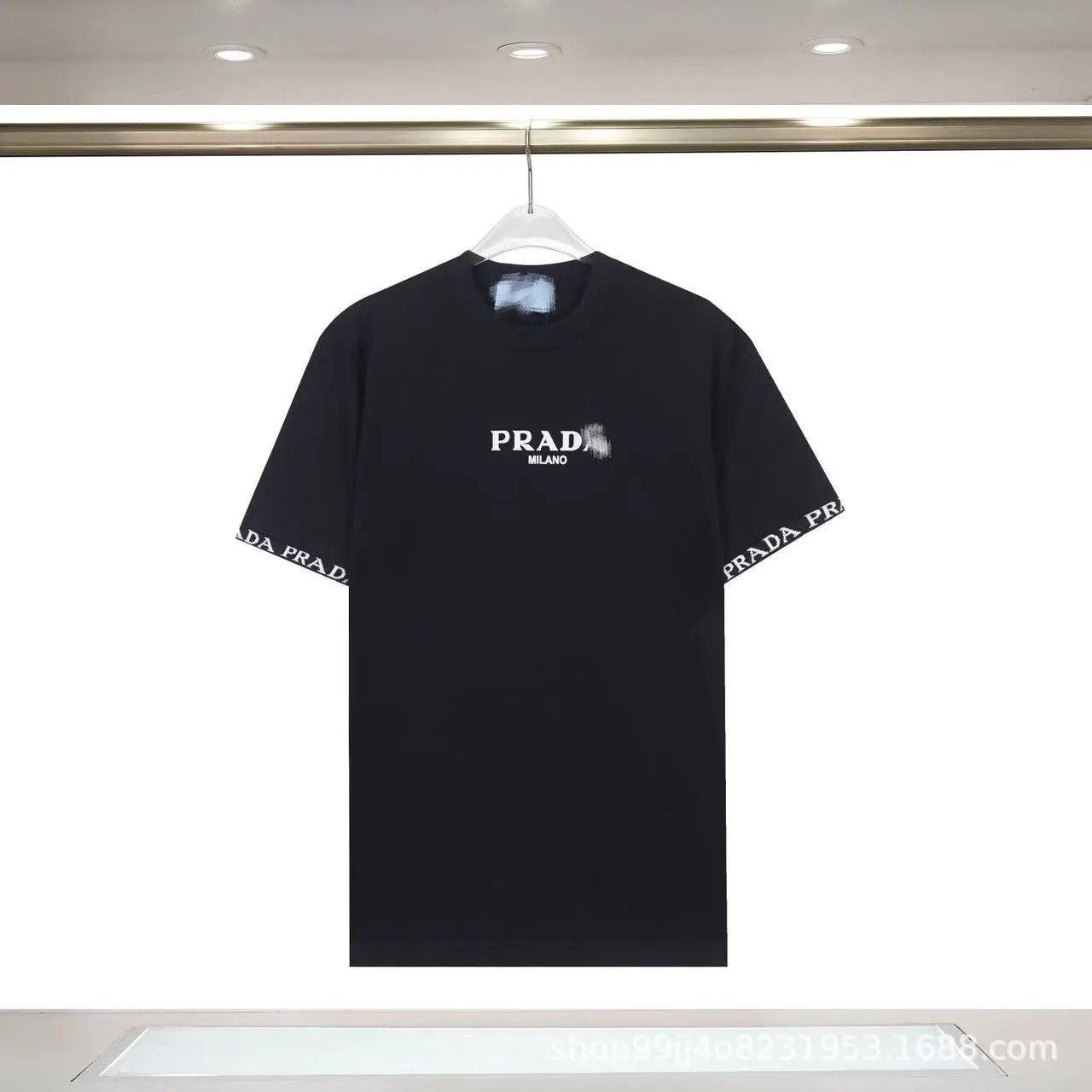 Prada Webbing Trendy Style Black Short-sleeve T-shirt