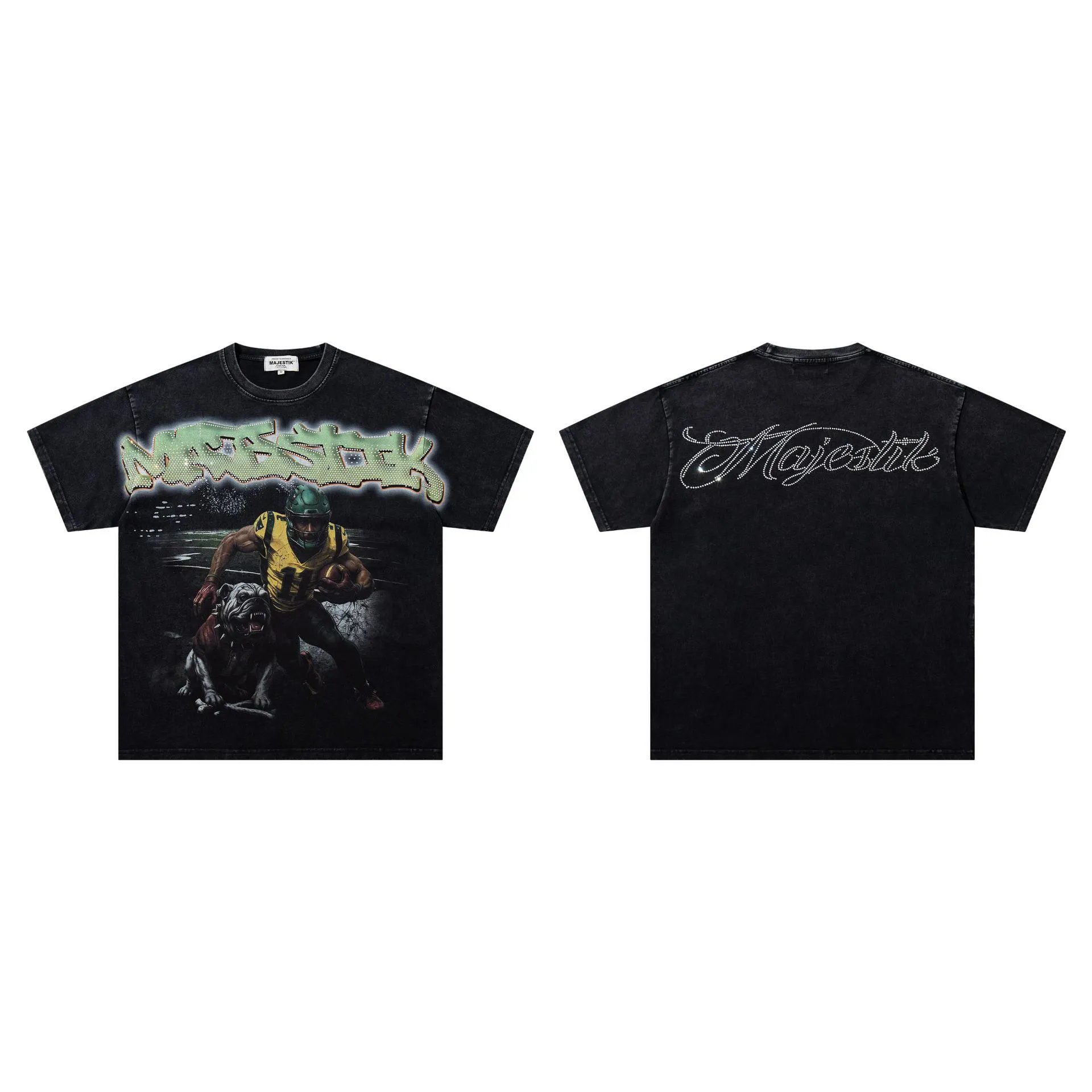 MAJESTIK Rugby Street Style Distressed Black T-Shirt
