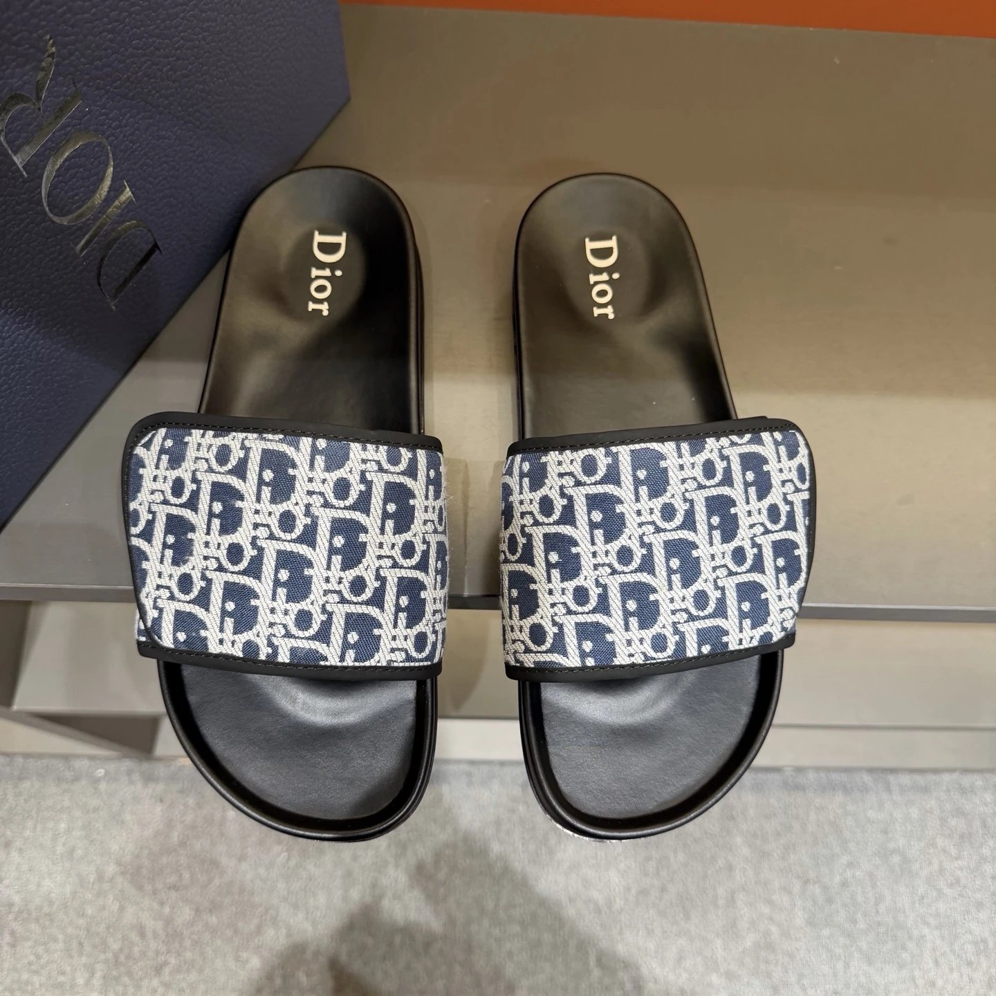 Dior Oblique Collection Luxury-style Blue & Black Slides
