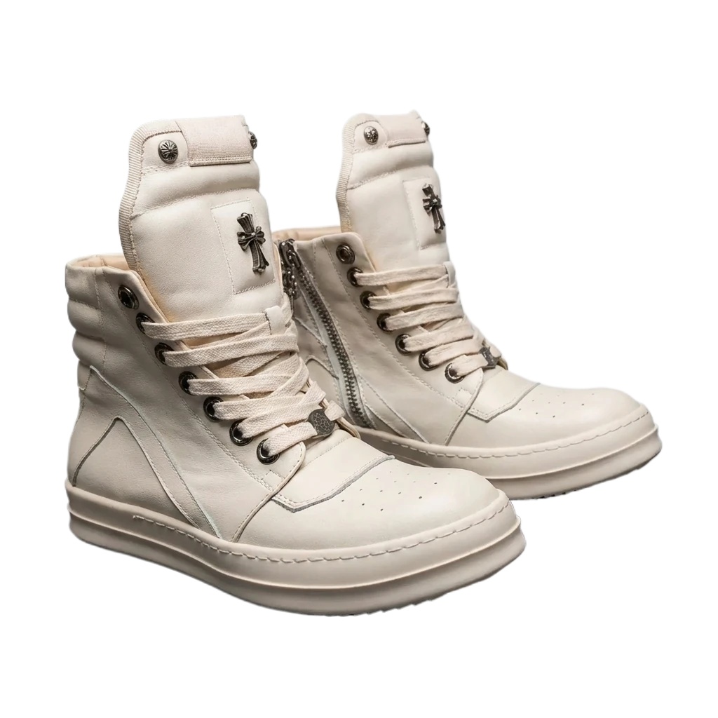 Rick Owens dark style off-white high-top shoes