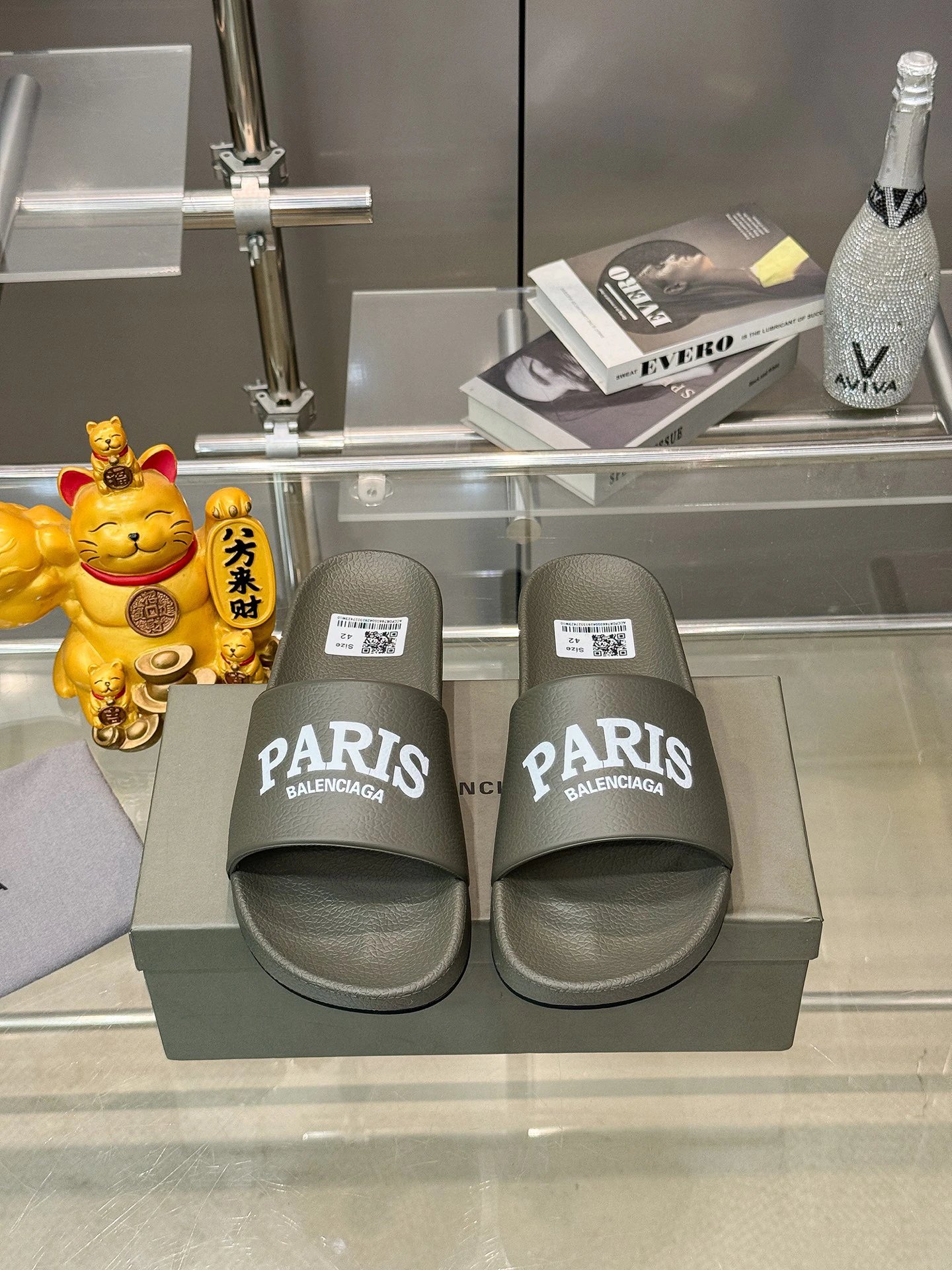 Balenciaga PARIS Trendy Military Gray Slippers
