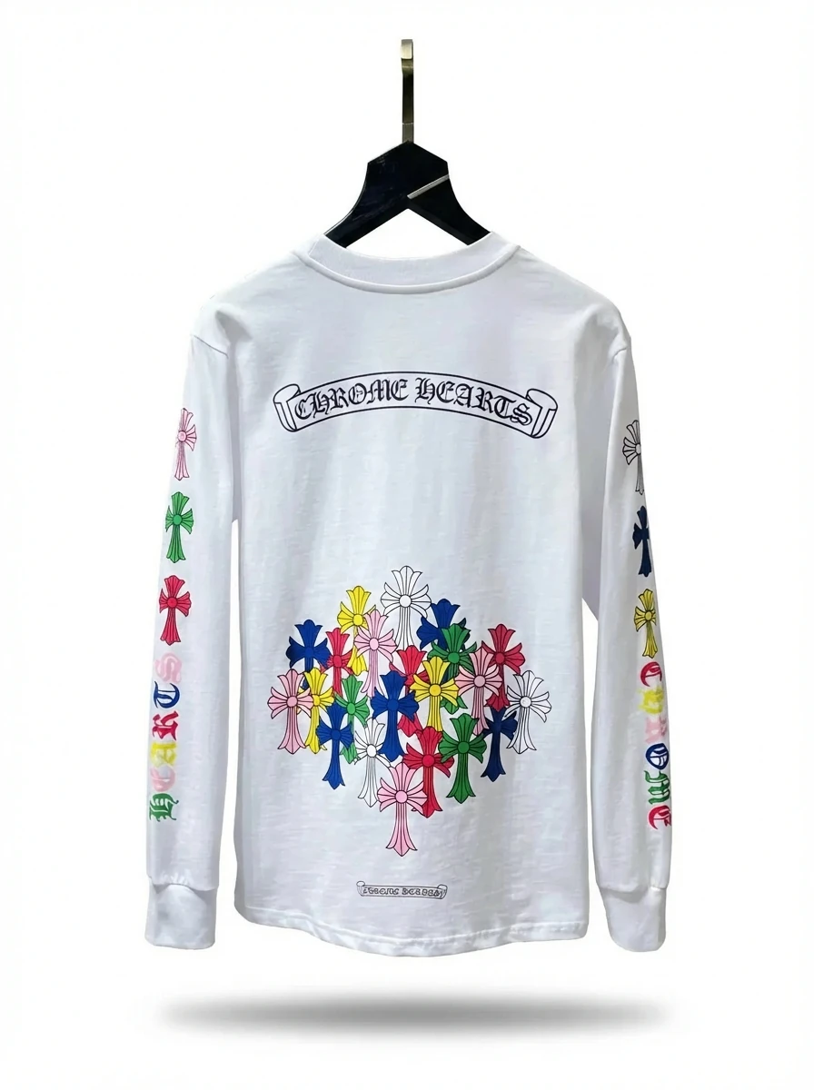 Chrome Hearts Long-sleeved White T-shirt with Colorful Print