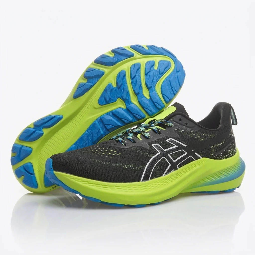 ASICS racing style black-green running shoes