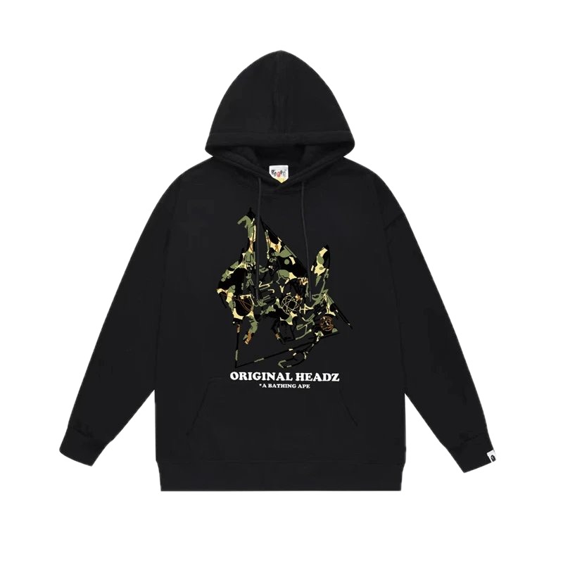 Bape camouflage-style black hoodie
