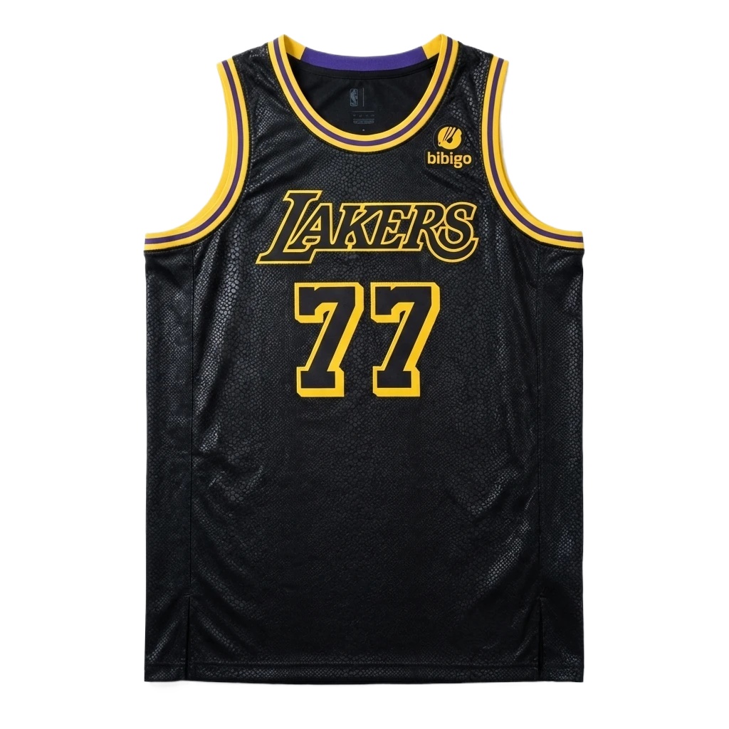 The No. 77 black jersey of the Los Angeles Lakers.