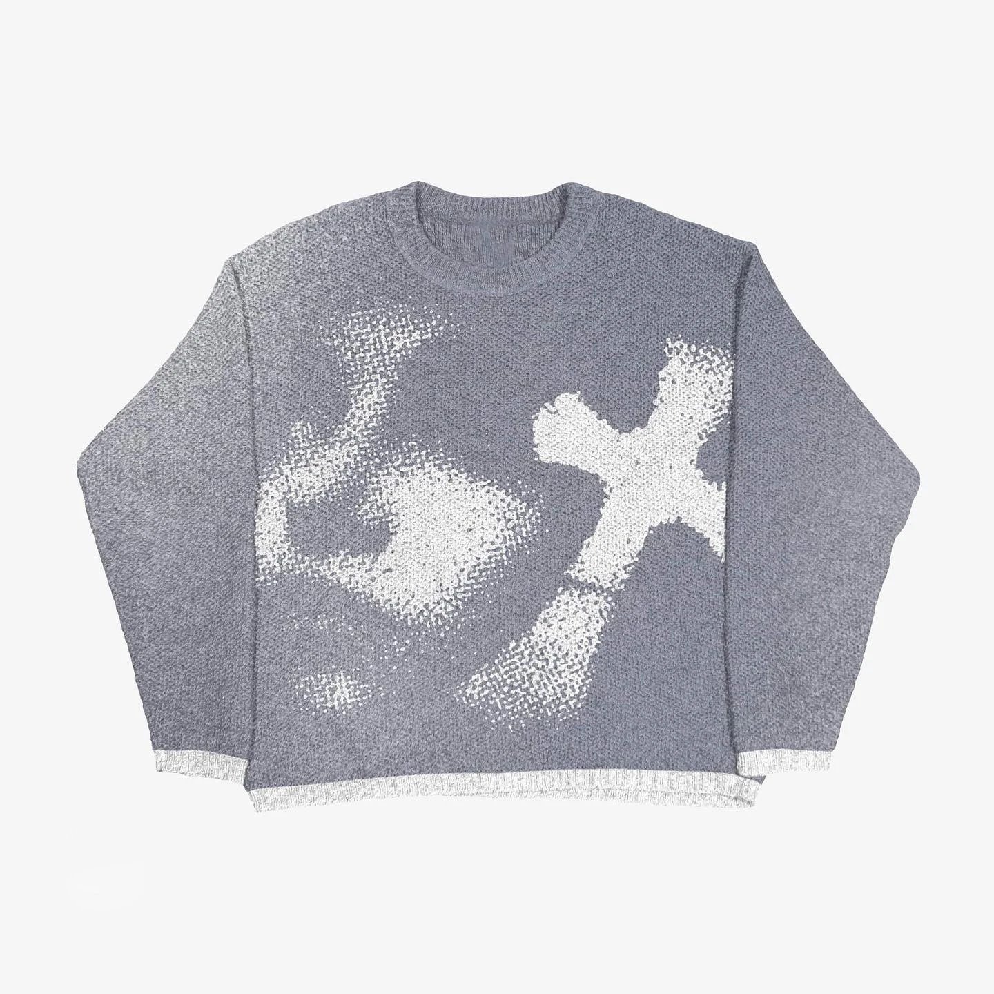 Statement Anime graphic sweater Black Knit Top for Outdoor Plans