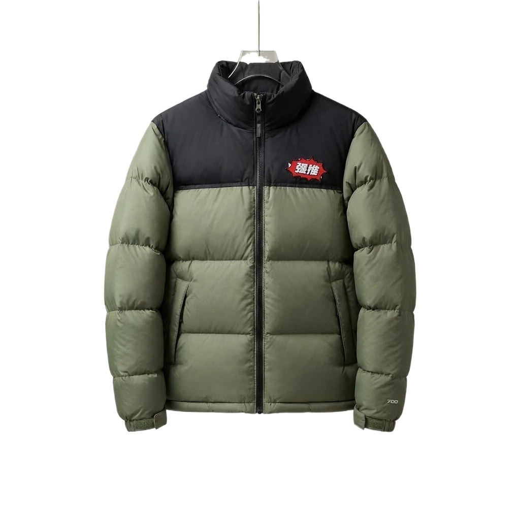 The North Face retro-style matcha green down jacket