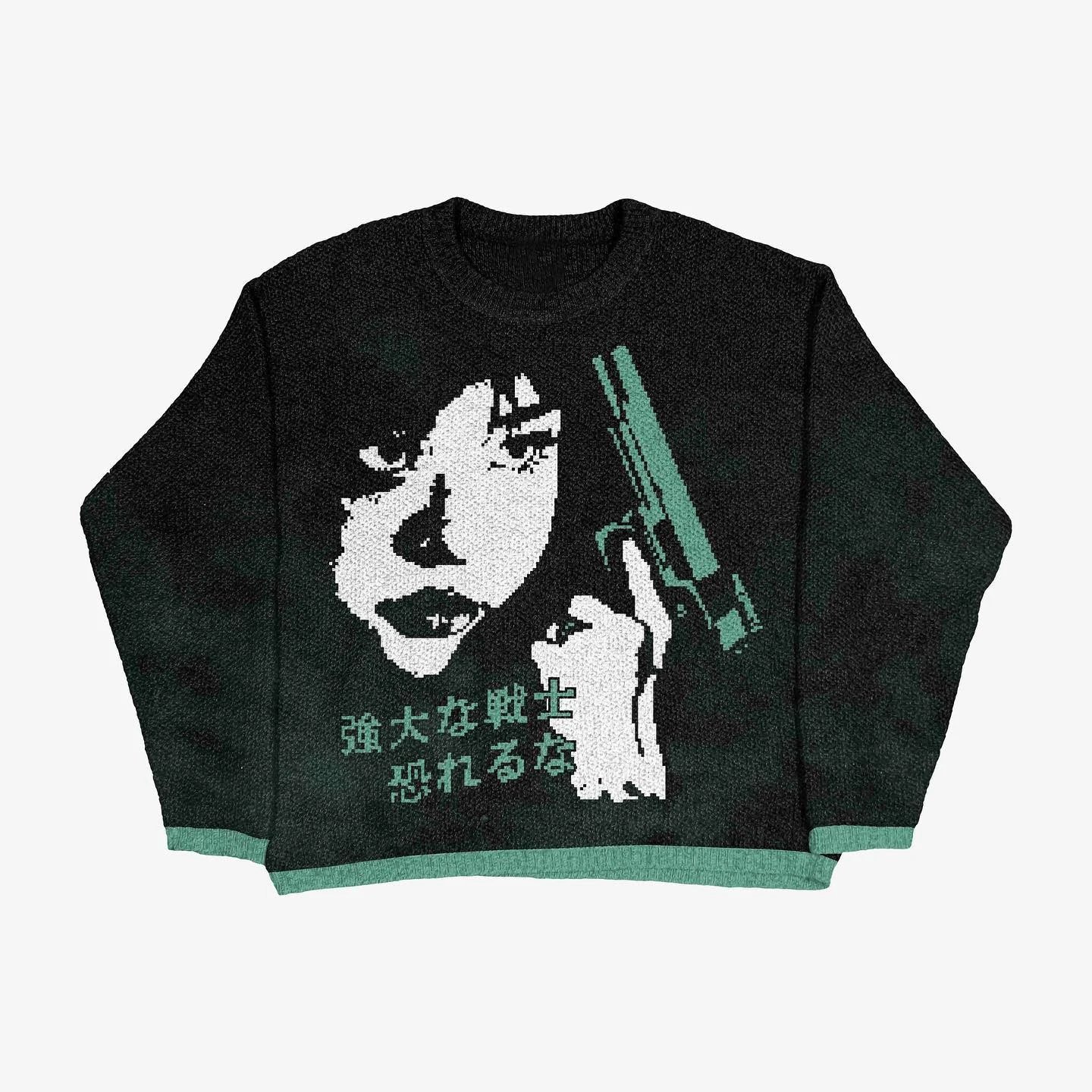Resort Anime graphic sweater Black Knit Top for Travel Looks