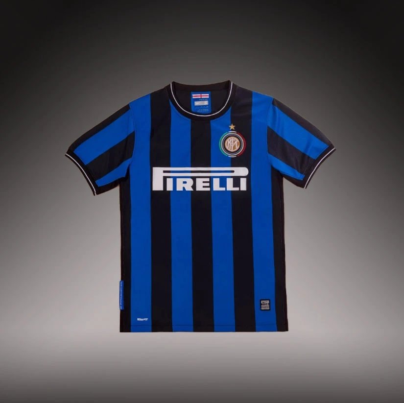 Inter Milan Monogram Brehme #3 soccer jersey Blue Black Striped for Layered Styling