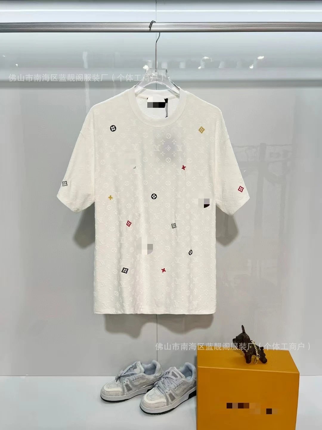 Louis Vuitton Monogram Embroidered Casual Style White T-Shirt