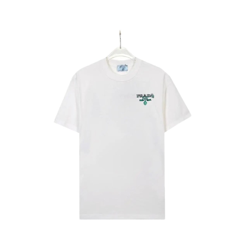 Prada Embroidered Minimalist Style White Short-sleeve T-shirt