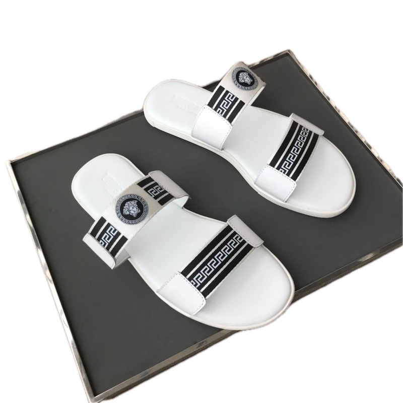 Versace Medusa Trendy Streetwear Style White Slides
