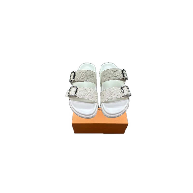 Louis Vuitton Monogram Light Luxury Style White Slide Sandals