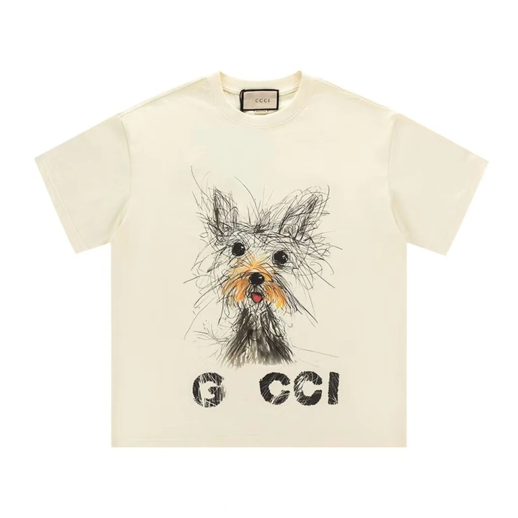 Gucci Puppy Graffiti Casual Style Off-white T-Shirt
