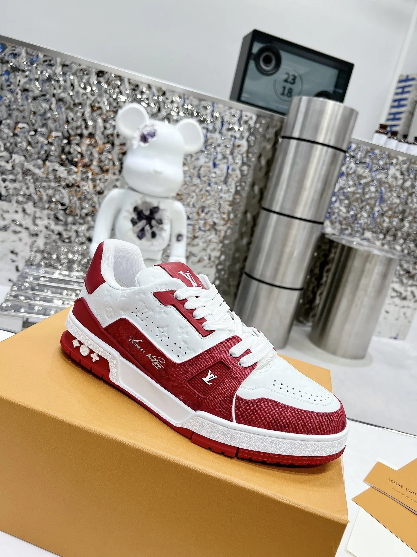 Red White Low-top Sneaker by Louis Vuitton with Red