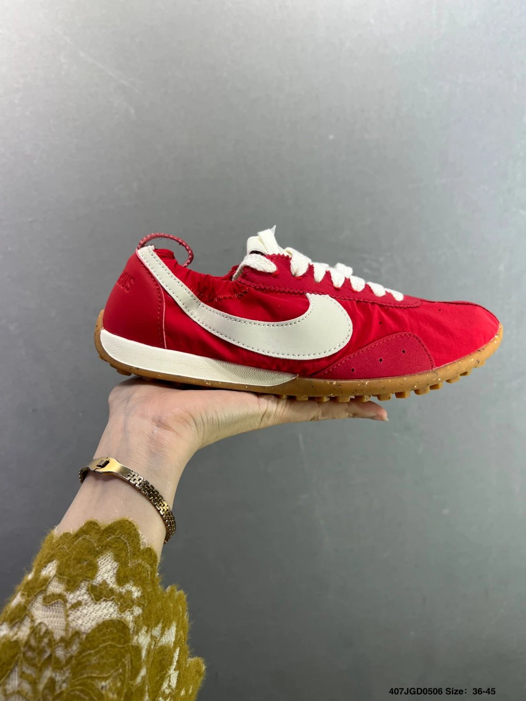 Nike Waffle-Sole Runners in Red, Finished with Clean Lace Cage
