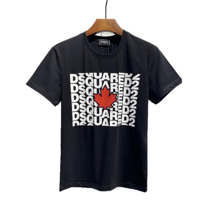 DSQ2 Maple Leaf Print Street Style Black T-Shirt