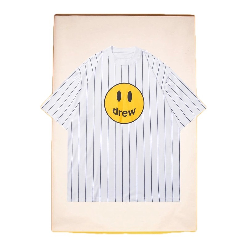 DREW Smiley Series Street Style White Striped Short Sleeve T-shirt