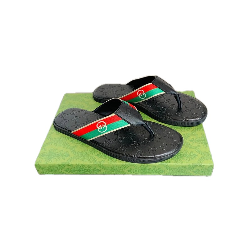 Gucci Double G Classic Casual Style Black Flip Flops