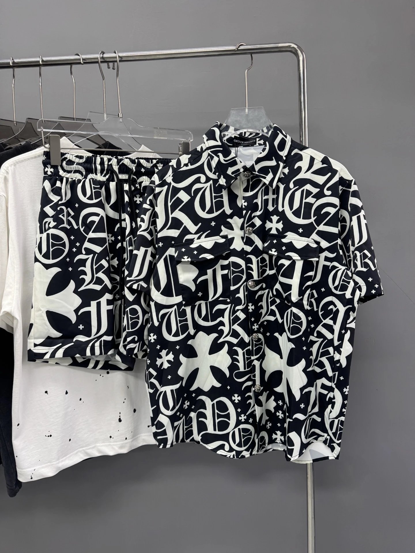 Chrome Hearts All-over Printed Gothic Style Black and White Set