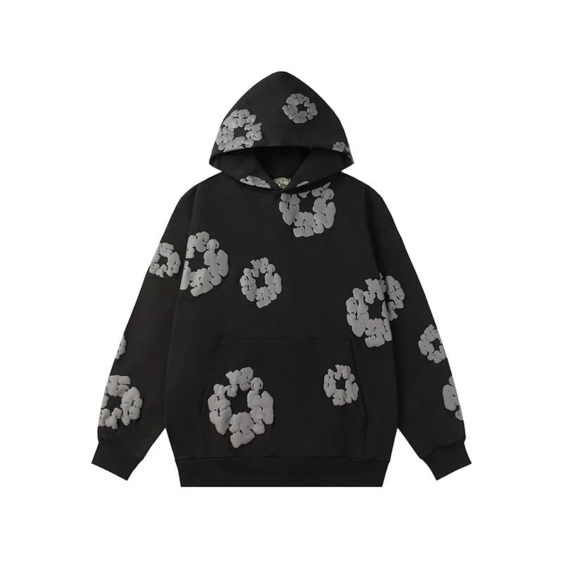 Black Allover Flower Graphic Hoodie