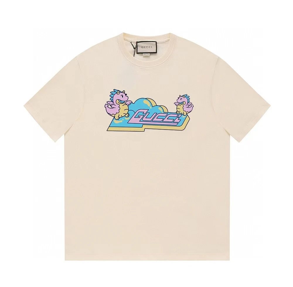 Gucci Year of the Dragon Collection Cartoon Style Off-white Short Sleeve T-shirt