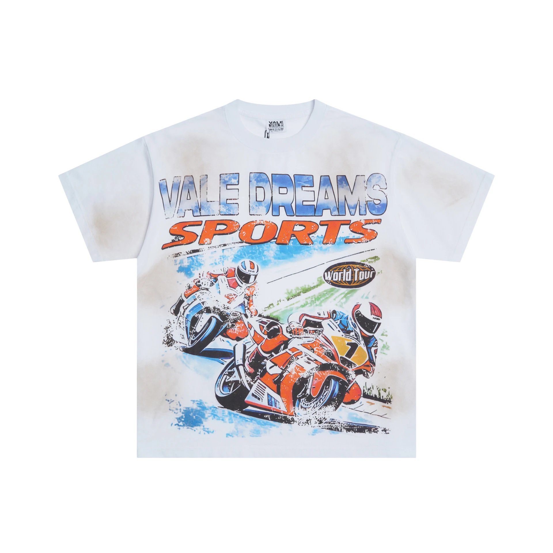 VALLEY Motorcycle Print Vintage Style White T-Shirt