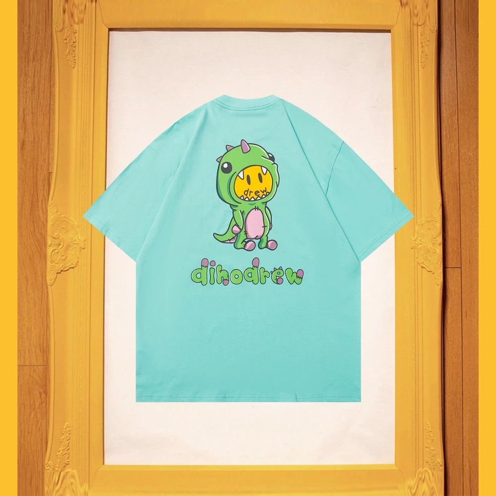 DREW Dinosaur Series Streetwear Style Light Blue Short Sleeve T-Shirt