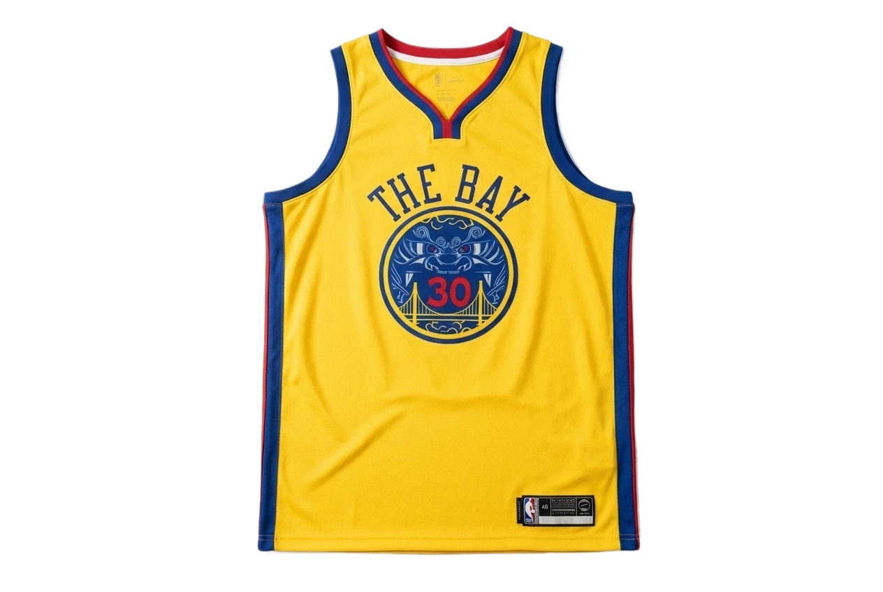 Stephenen Curry's yellow and blue retro-style jersey