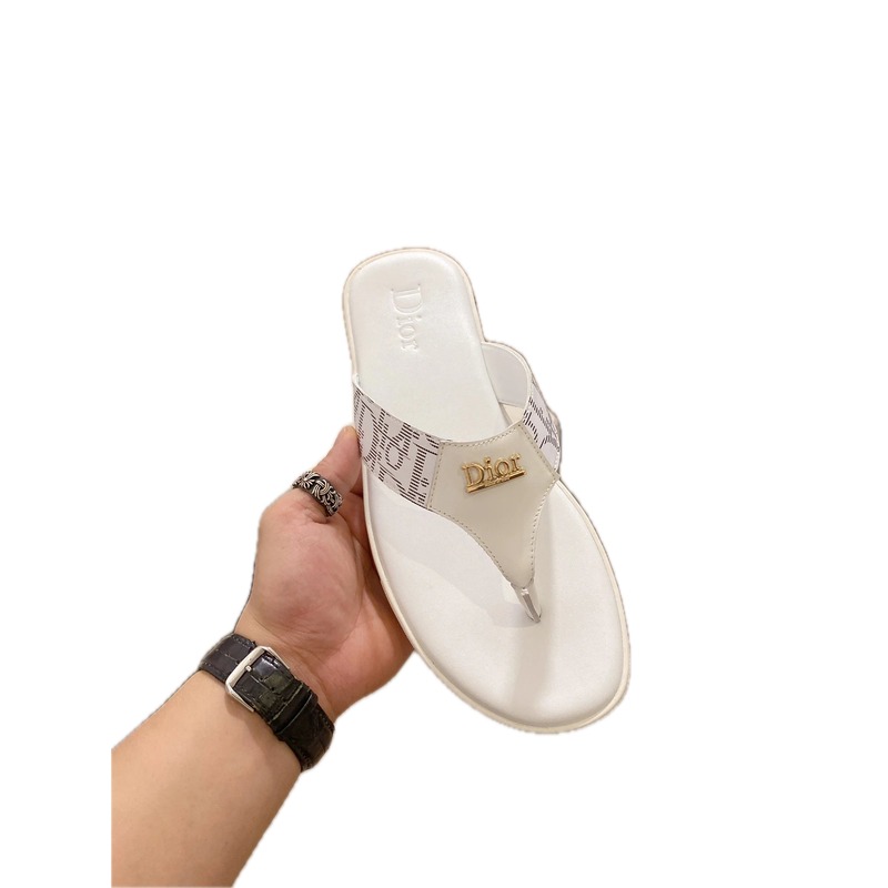 Dior Monogram Light Luxury Style White Flip-Flops