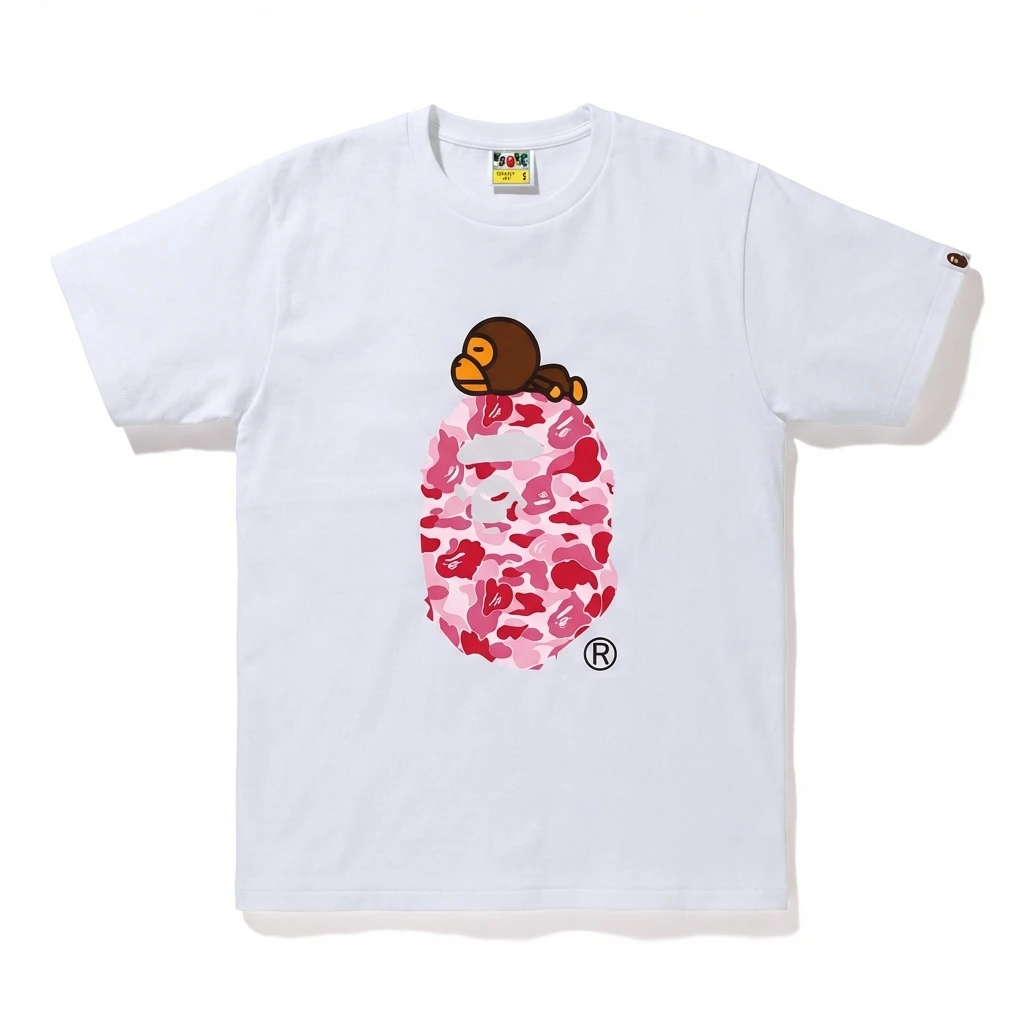 Bape camouflage cartoon-style white T-shirt