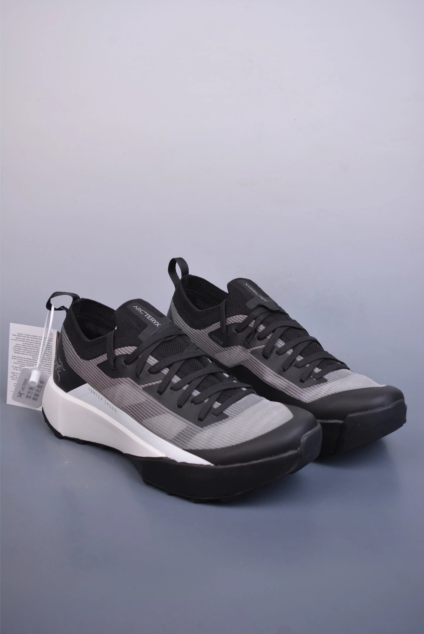 Arc'teryx Black, Gray and White Knit Trail Sneakers with Technical Upper