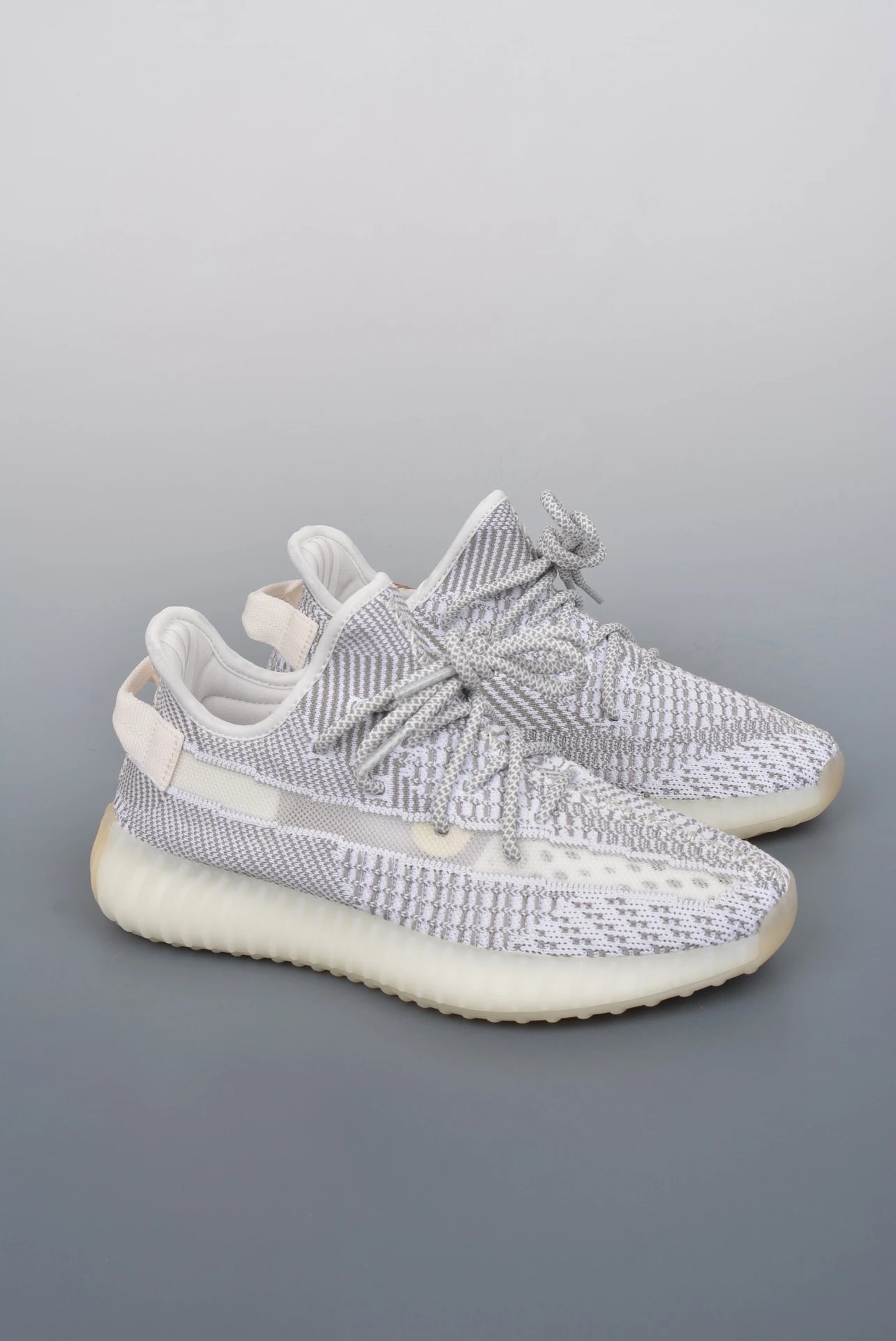 Yeezy Knit Sneakers in White and Lilac, Finished with Textured Knit Upper