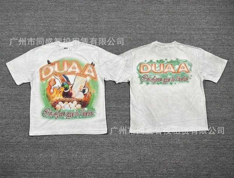 DUAA Wild Duck Print Vintage Style White Short-sleeve T-shirt