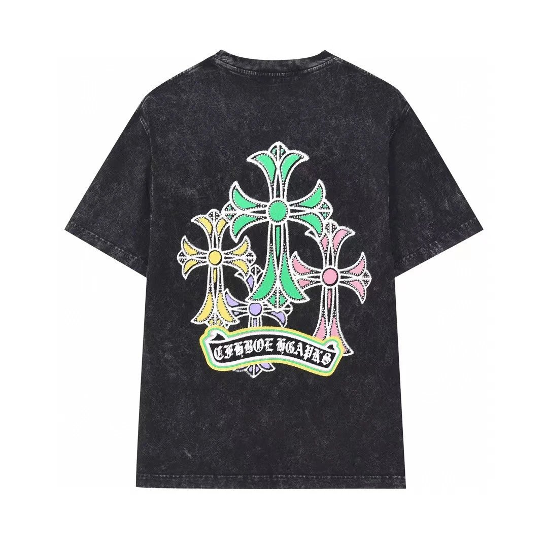 Chrome Hearts Colorful Cross Vintage Distressed Black T-Shirt