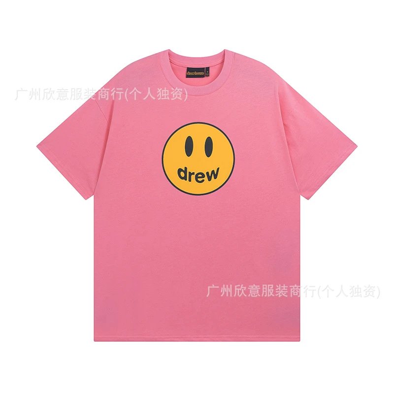 DREW Smiley Series Street Trend Style Pink Short Sleeve T-Shirt