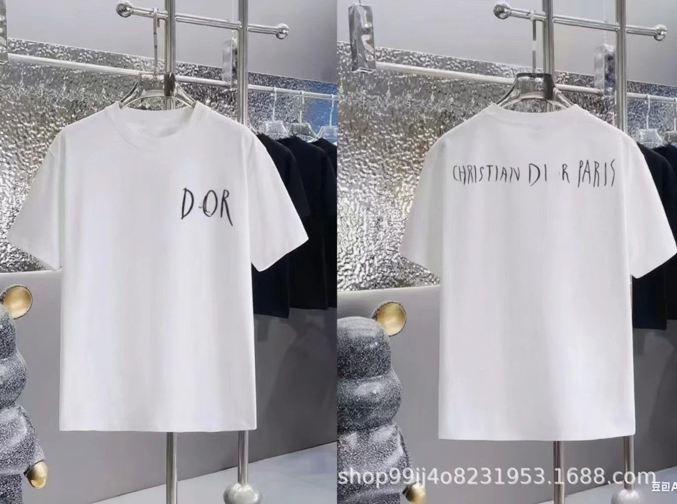 Dior Hand-painted Graffiti Style White Short-sleeved T-shirt