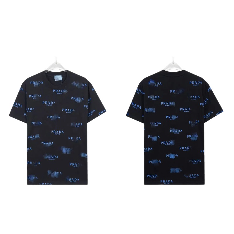 Prada All-over Printed Streetwear Style Black Short-sleeve T-shirt