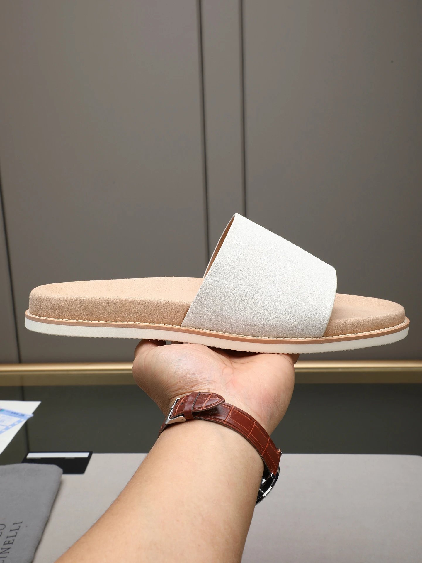 Brunello Cucinelli Minimalist Casual Off-White Slide Sandals