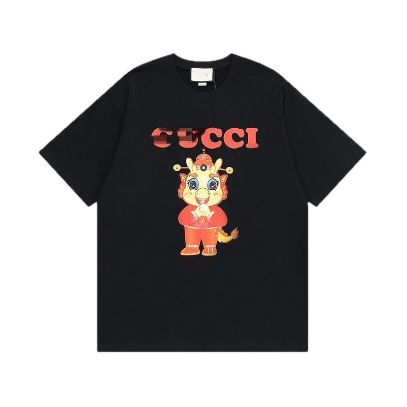 Gucci Year of the Dragon Collection Chinese Trendy Style Black Short Sleeve T-Shirt