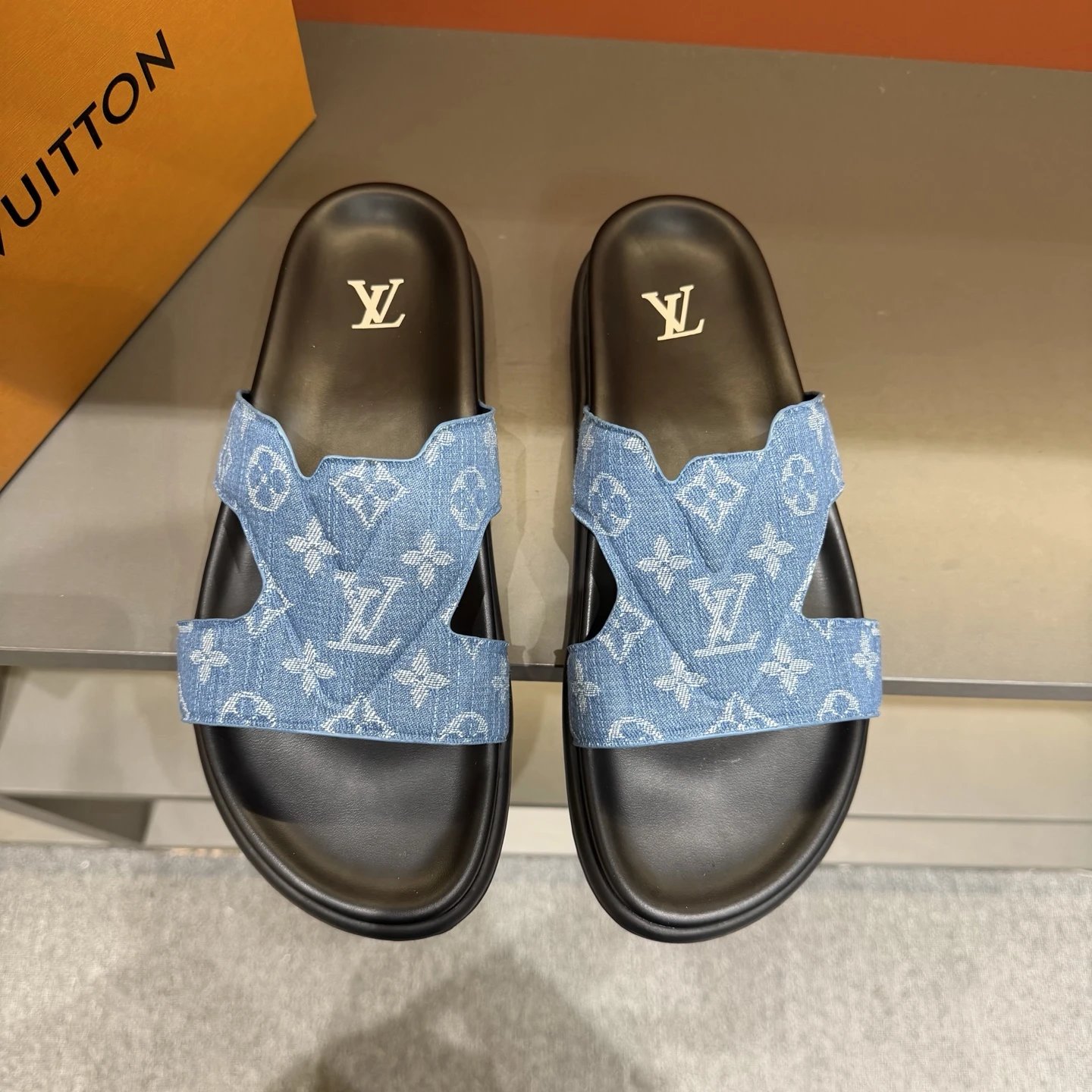 Louis Vuitton Monogram Casual Denim Blue Slides