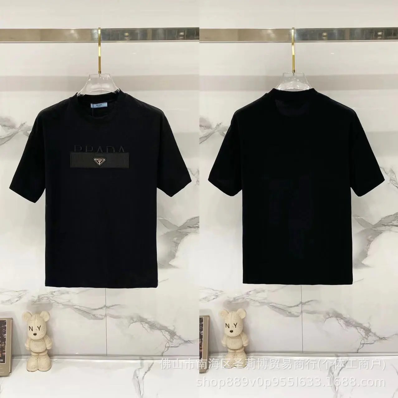Prada Triangle Logo Light Luxury Style Black Short-sleeve T-shirt