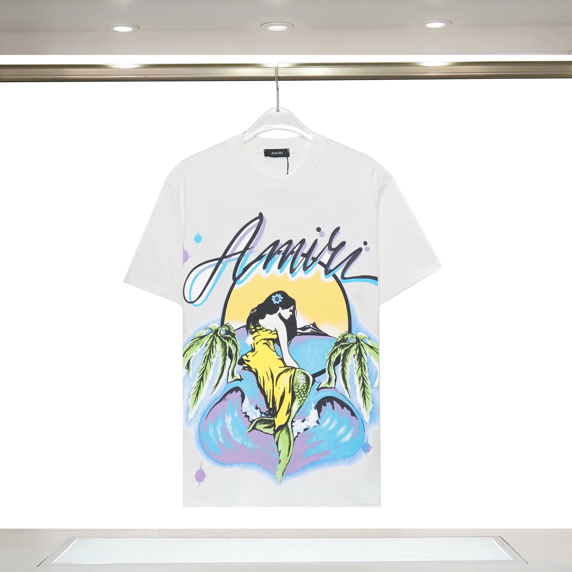 Amiri Logo Detail Graphic T-shirt White Blue Amiri with Functional Detail